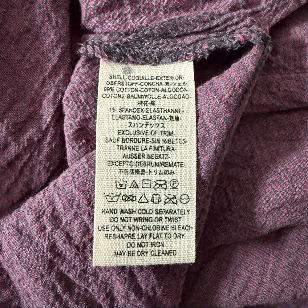 Free People Love Her Madly Shirt Sz M Purple Oversized Button Up Puckered Boho - Picture 9 of 11